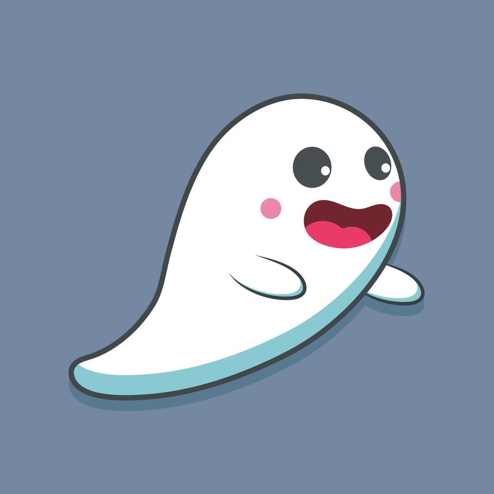 exited face cute ghost cartoon character in outline flat design vector