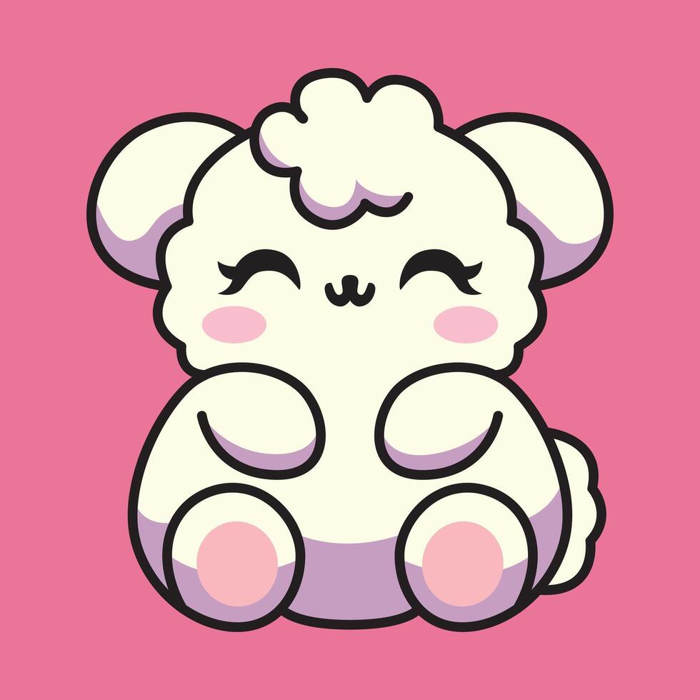 Cute kawaii lamb with fluffy fur and a happy face. Perfect for baby products, nursery decor, and greeting cards. vector