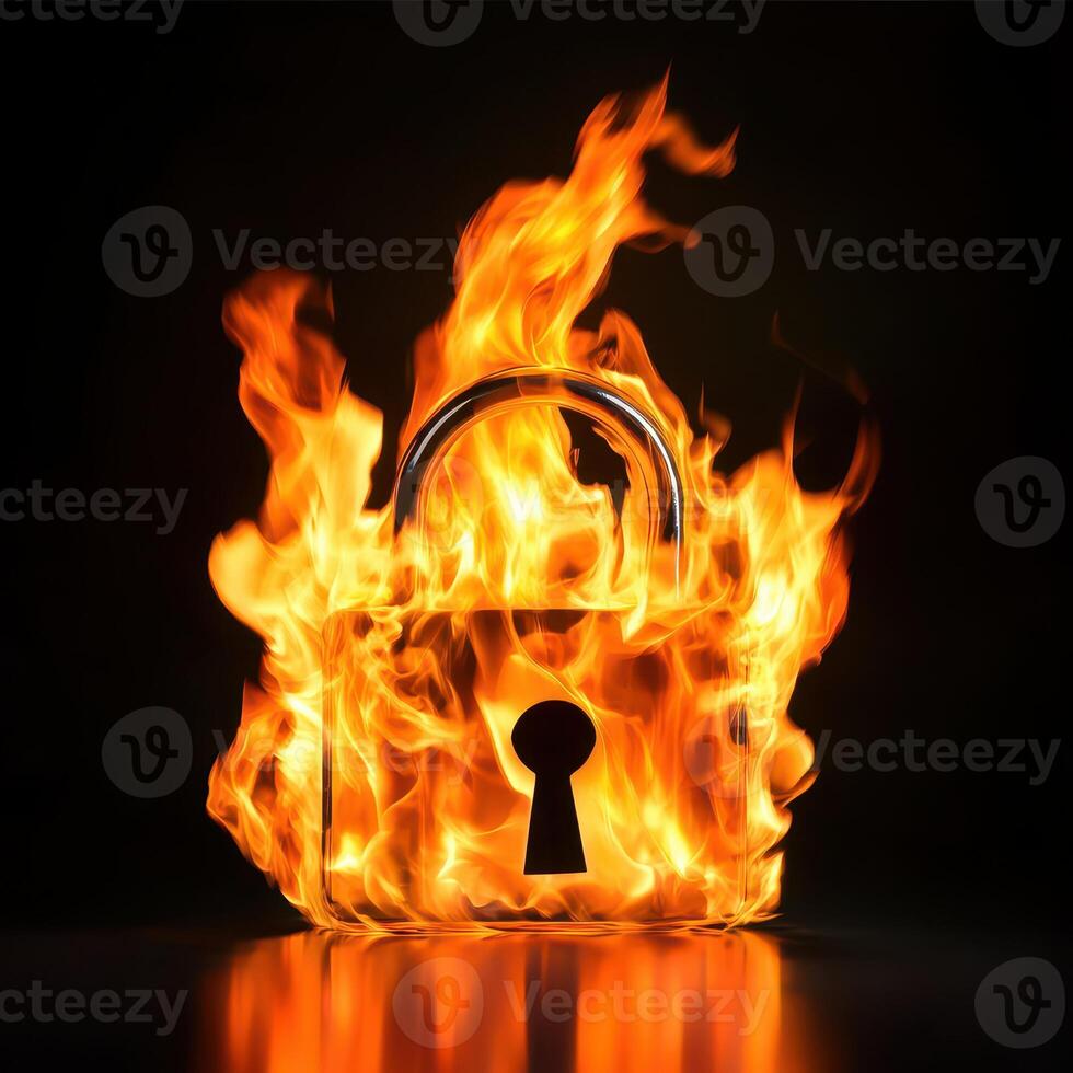 A padlock on fire with a keyhole photo