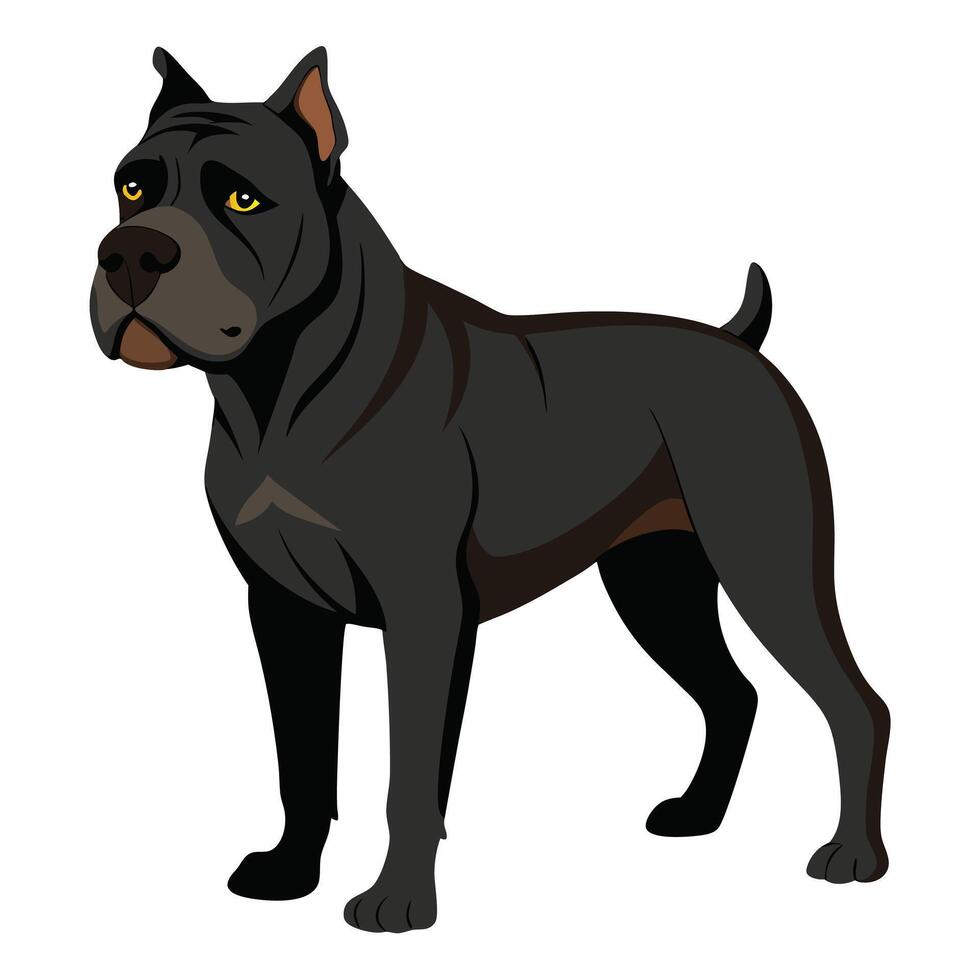 A black dog with yellow eyes standing on a white background vector
