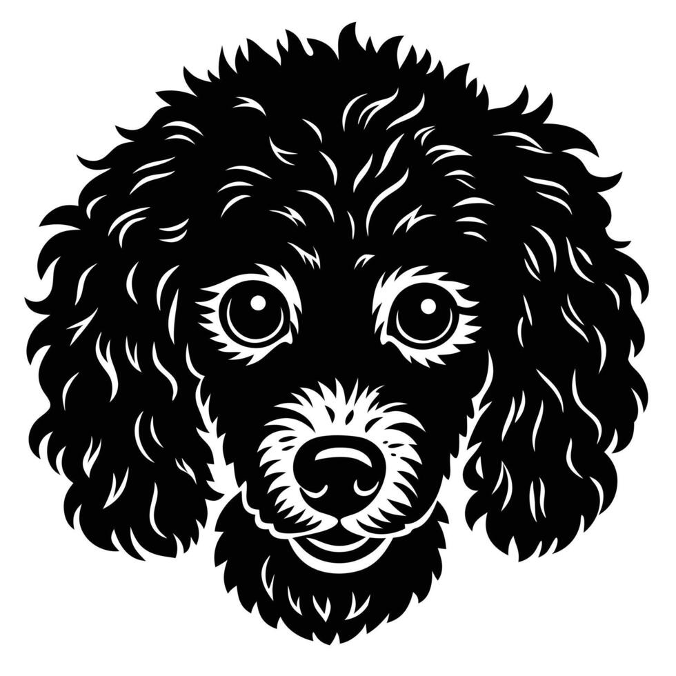 A black and white illustration of a poodle dog vector