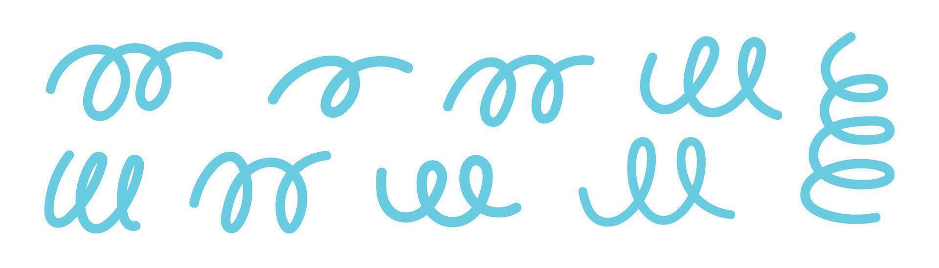 Calligraphic swash with smooth curve and hand drawn flourish. Blue brush stroke text ornament. Flat illustration isolated on white background. vector