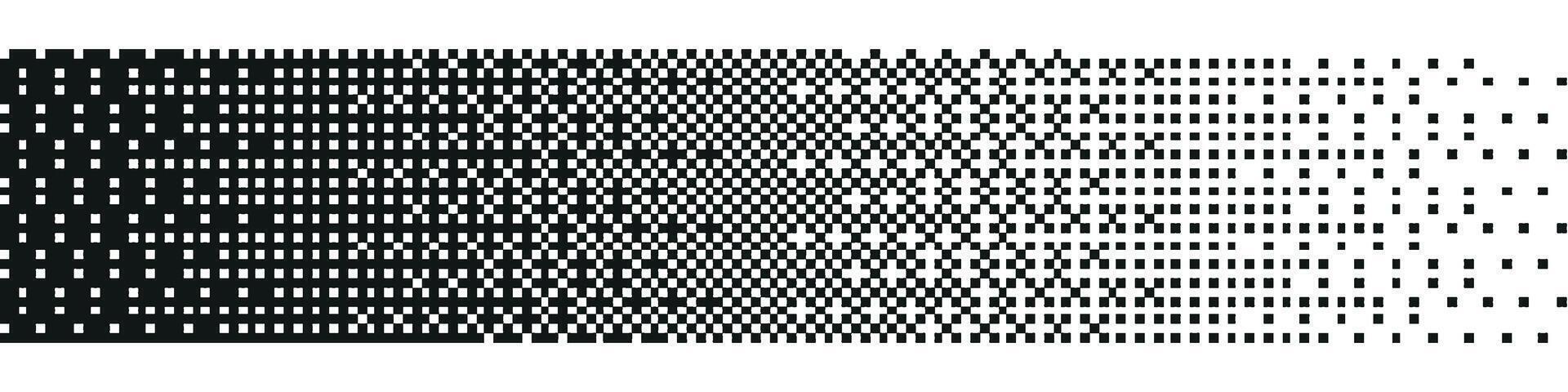 pixel pattern with fading dots and geometric shapes. Digital mosaic with dissolving squares and halftone texture background. Flat illustration isolated vector