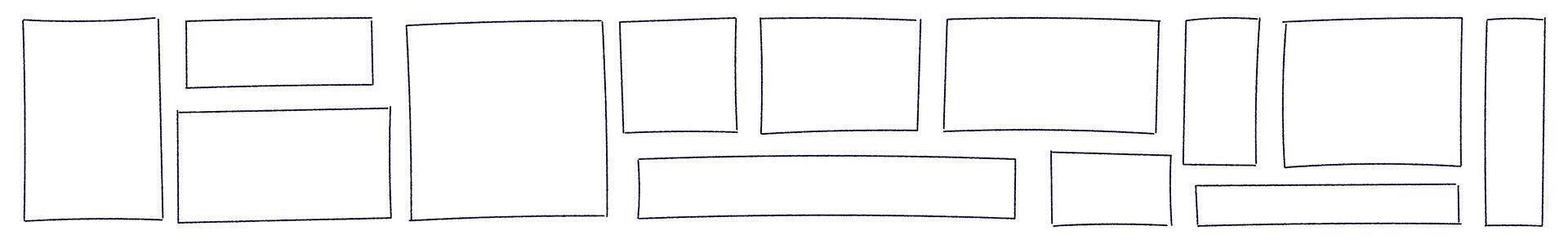 Hand drawn rectangular frame with rough brush strokes, sketchy pencil and marker border, scribbled square box outline. Flat illustration isolated on white background. vector