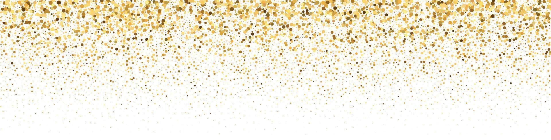 Golden glitter with falling confetti and sparkle dust. Magical border pattern festive frame. Flat illustration isolated vector