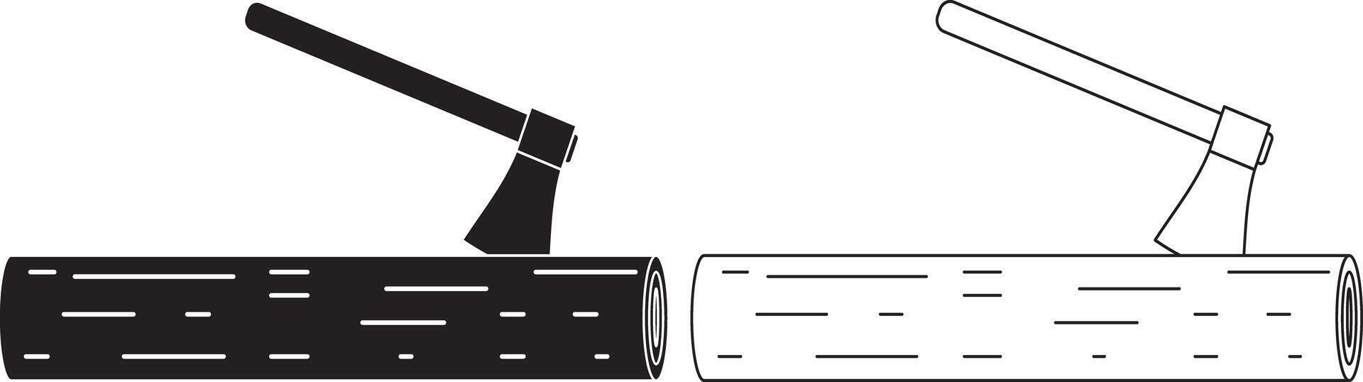 outline silhouette Chopping wood icon set vector