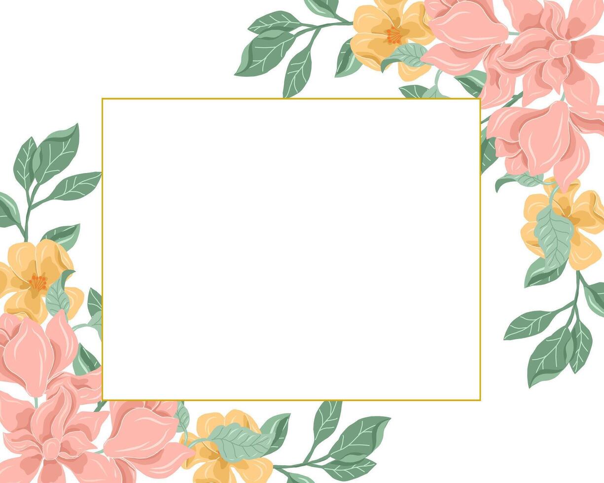 Pink Magnolia and Yellow Floral Border vector