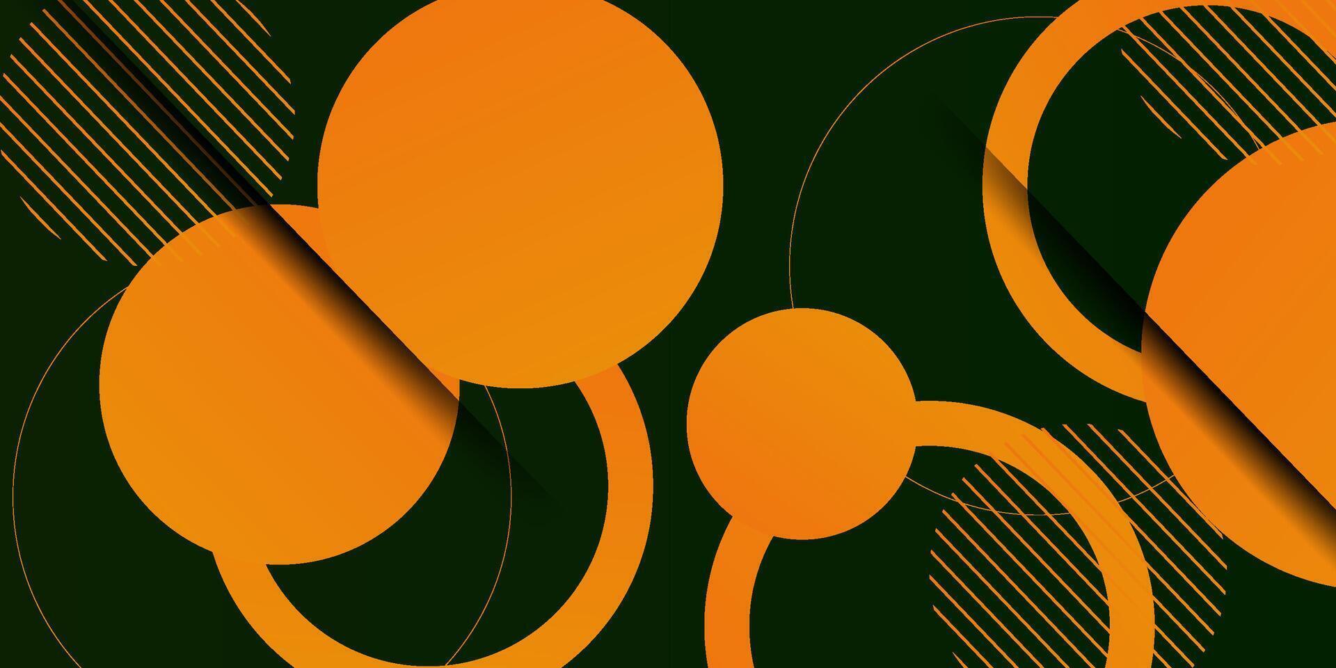 Abstract colored orange circle 3D background. Dark green background concept with overlapping circle shape pattern. Eps10 vector