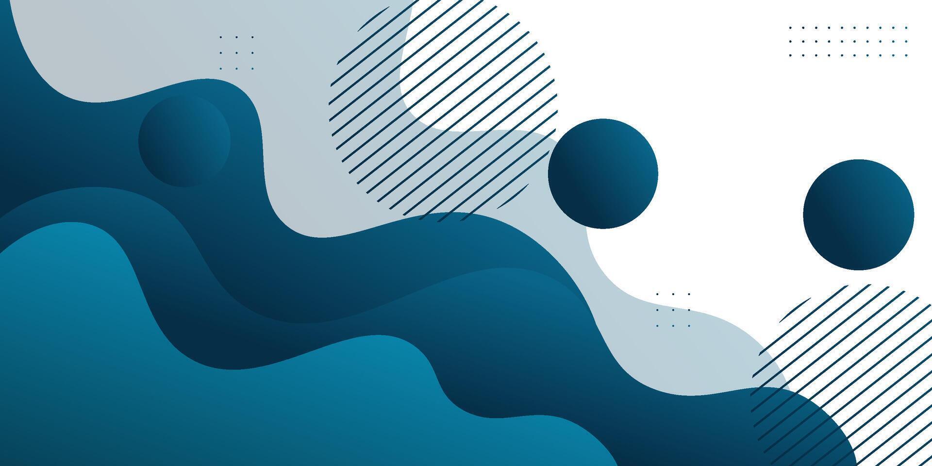 Blue geometric business banner design. Creative banner design with wave and circle shape as template. Simple design on white horizontal banner vector