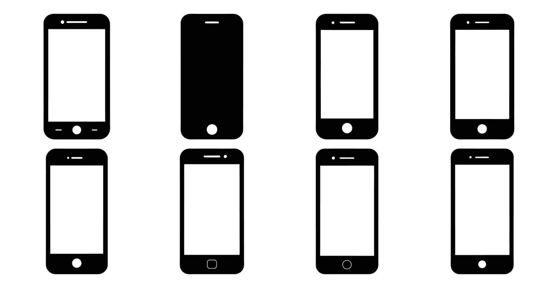 Collection of Eight Smartphone Icons Displaying Various Screen Orientations and Styles vector