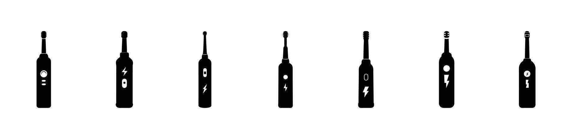 Collection of Electric Toothbrush Icons Showing Various Designs and Features vector