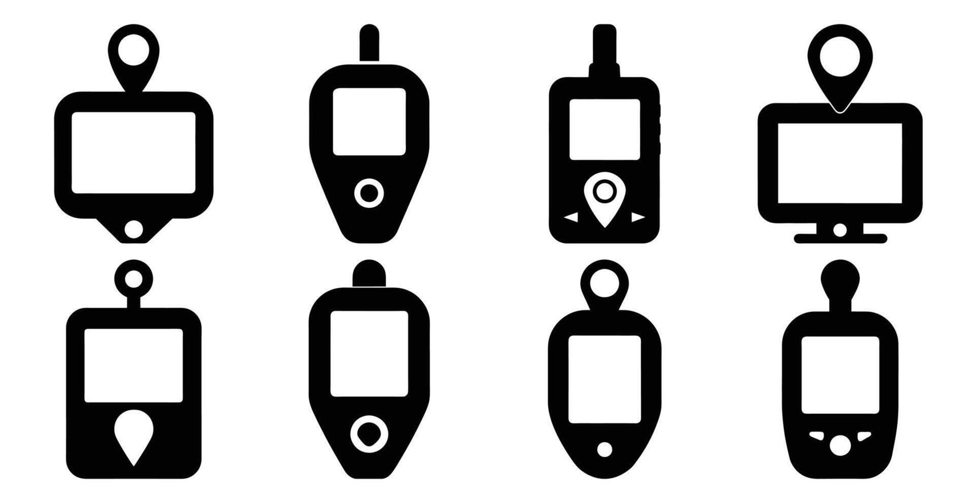 Collection of Black and White Location Tracker Icons Displaying Various Designs and Styles vector