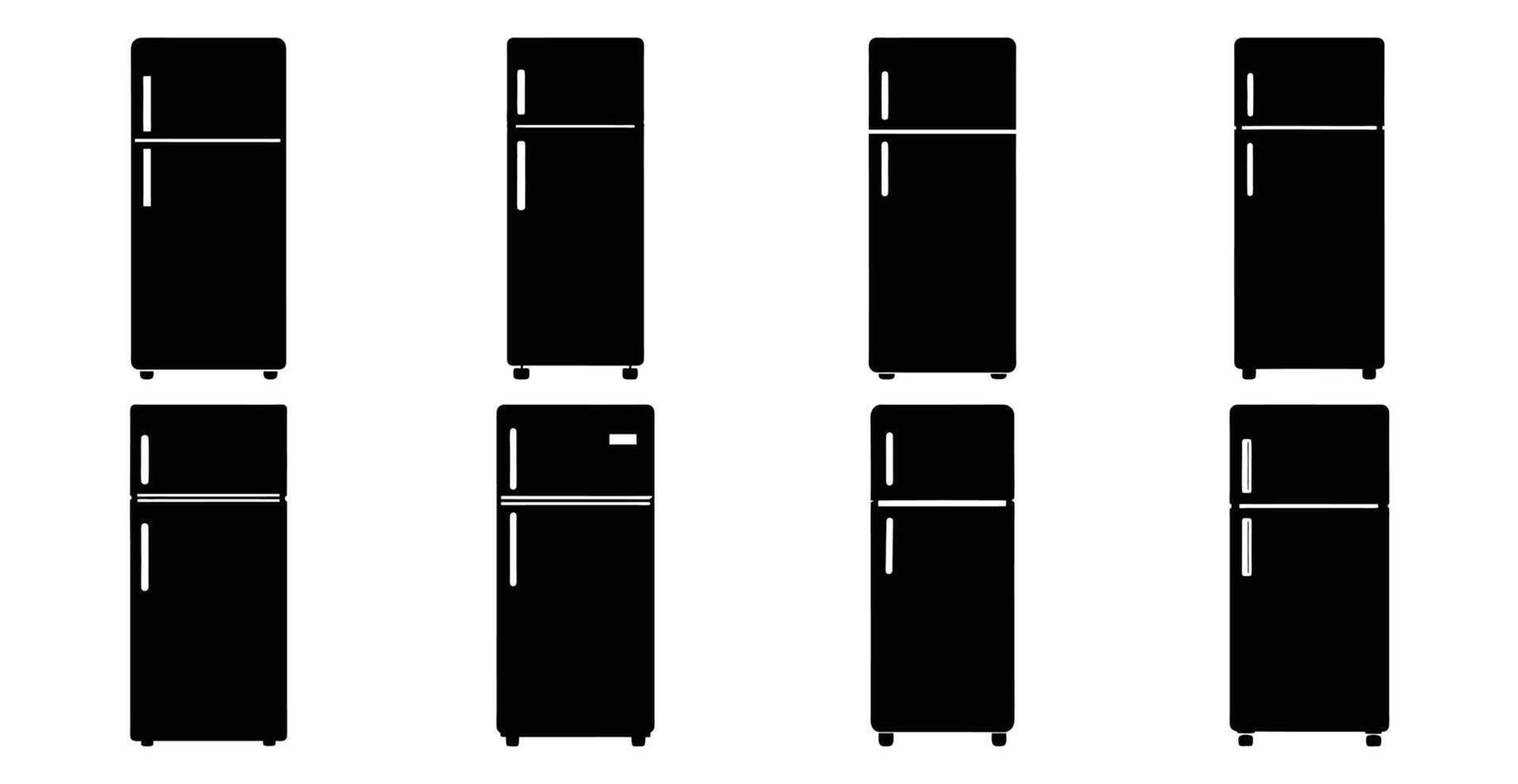 Collection of Eight Black Silhouette Refrigerator Icons Different Sizes and Styles vector