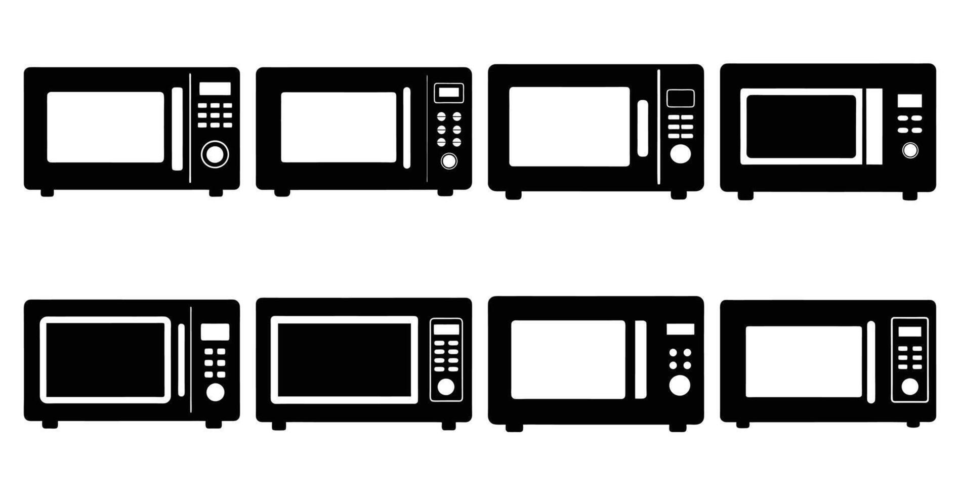 Collection of various microwave oven silhouettes illustrations vector