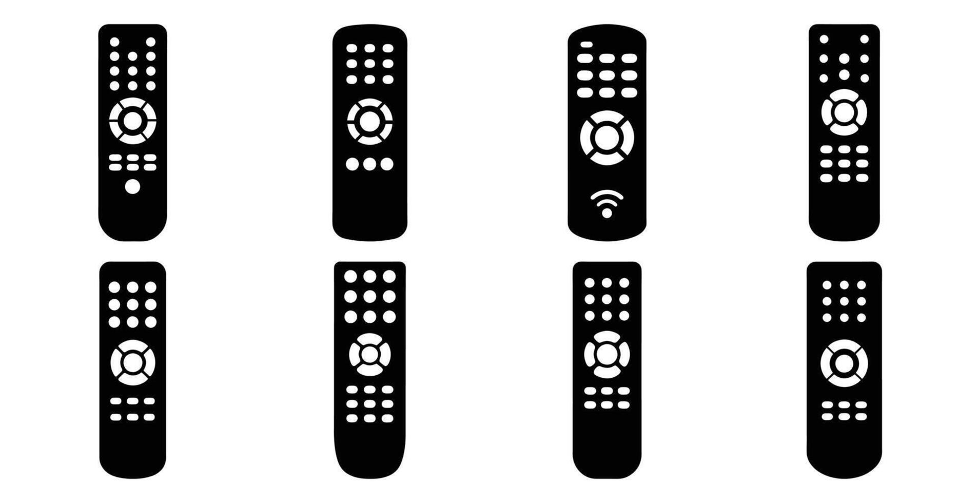 Collection of Various Television Remote Control Icons Designs in Black vector