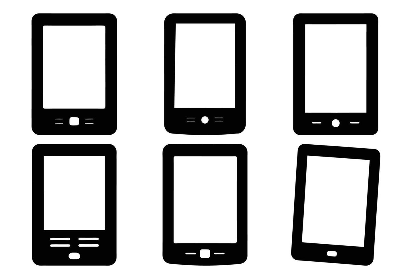 Collection of Six Black and White Ereader Icons Displayed in Various Orientations vector