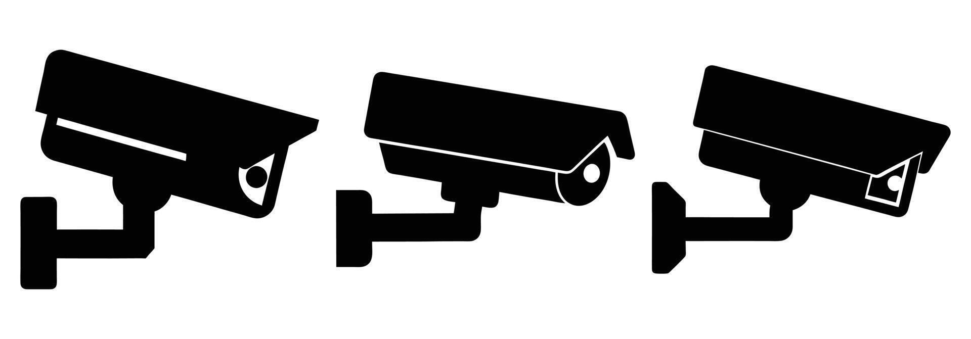 Three Black Silhouette Security Cameras on White Background vector