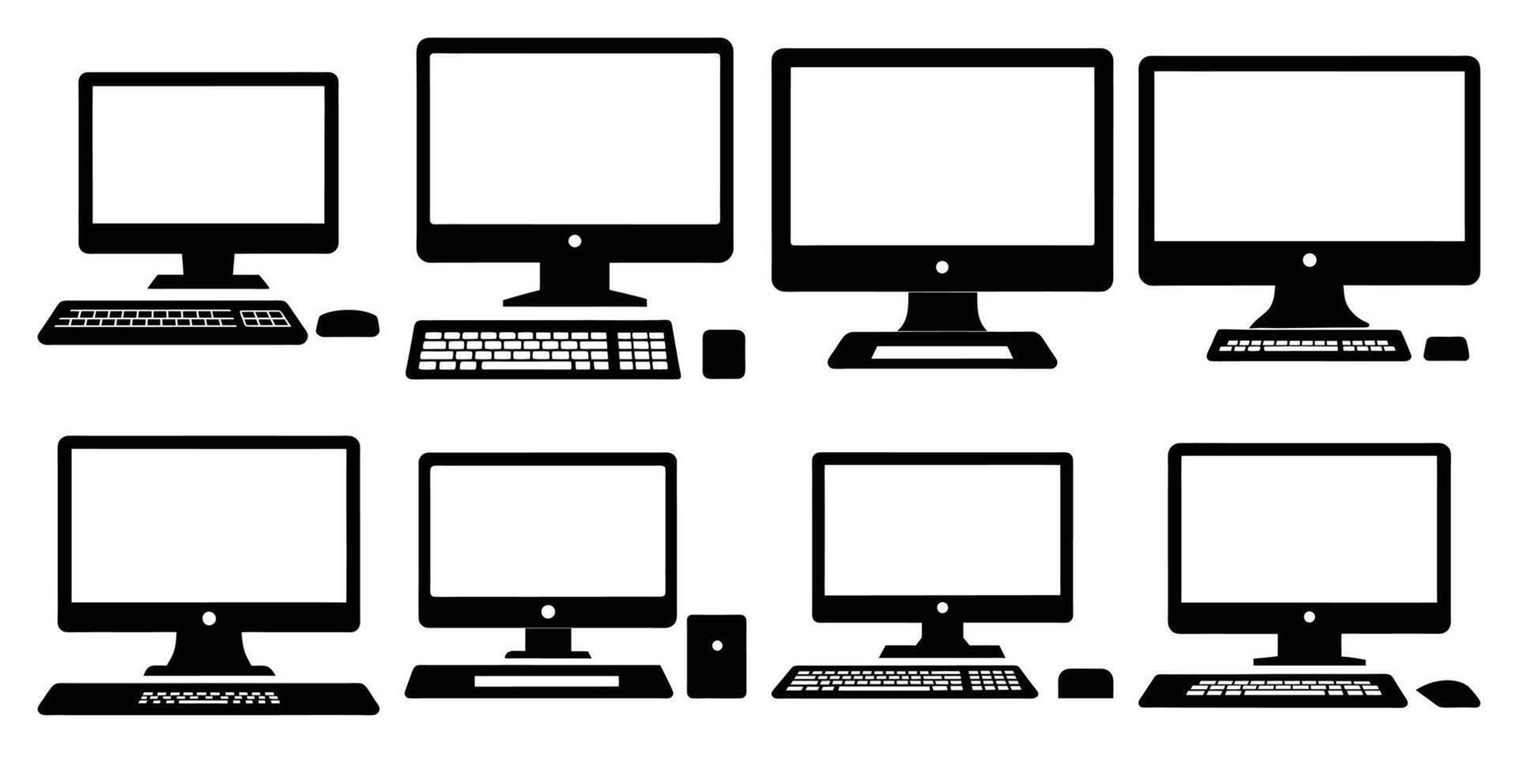 Collection of various computer screen sizes with keyboards and mouse vector