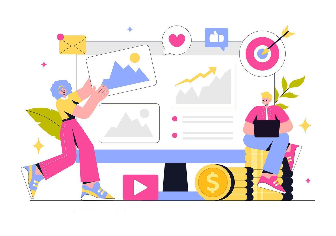 Web Marketing, Content Strategy, and SEO Optimization Illustration vector