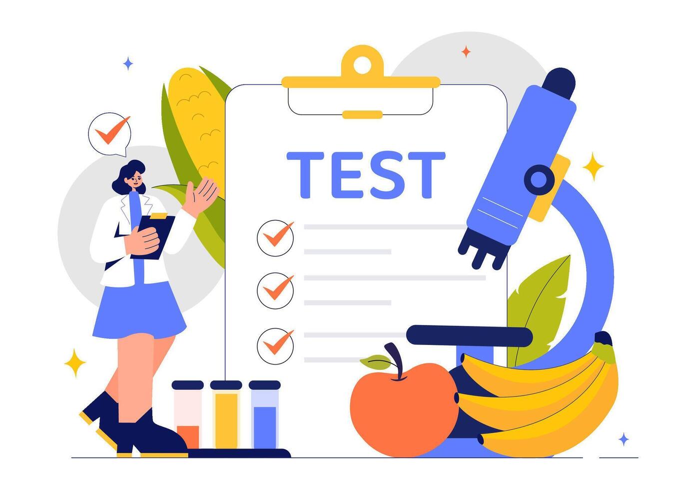 Biotechnology and Food Engineering Illustration with Chemists Conducting Experiments vector
