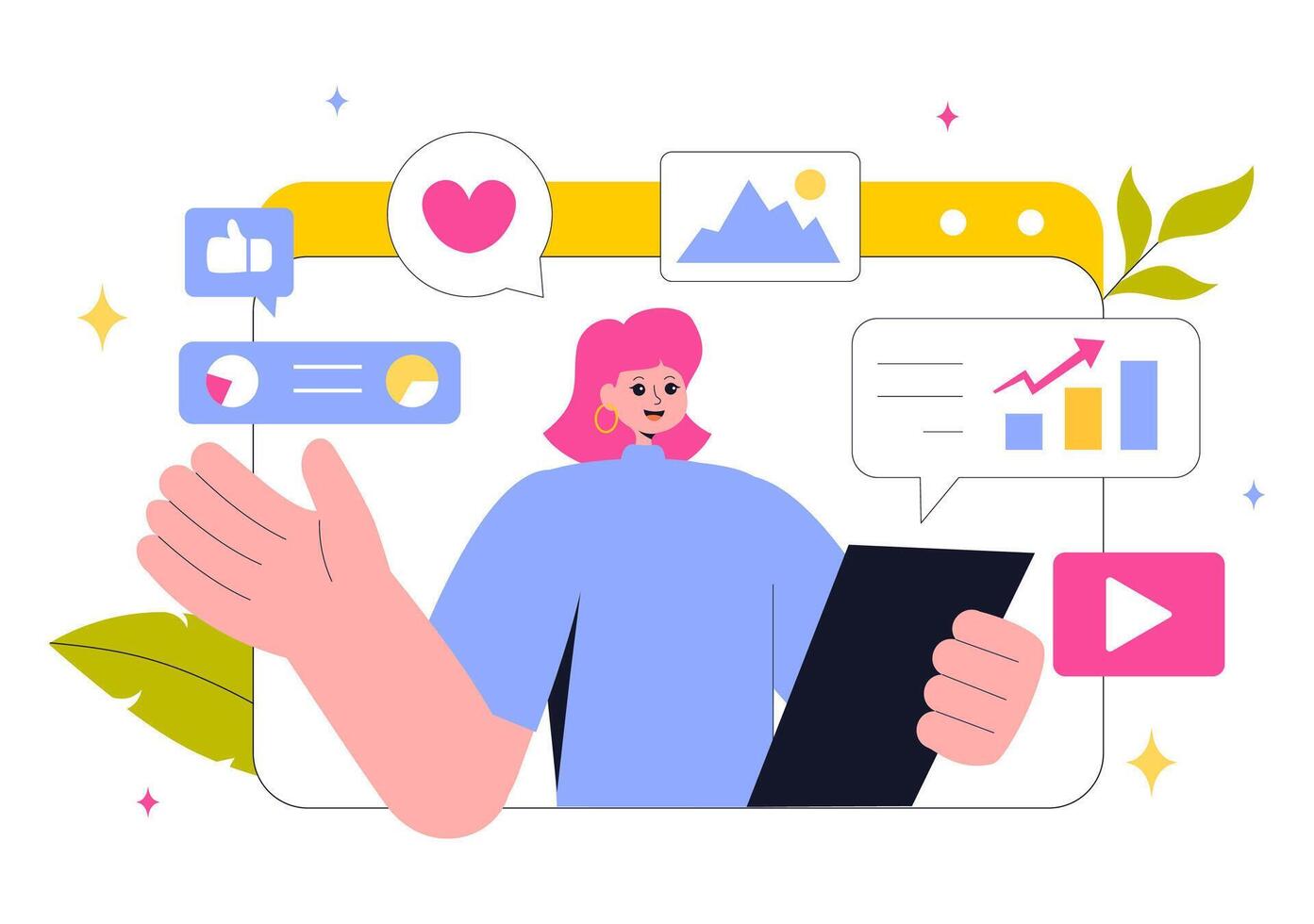 Business Growth and Online Marketing Strategy Illustration in Flat Style vector