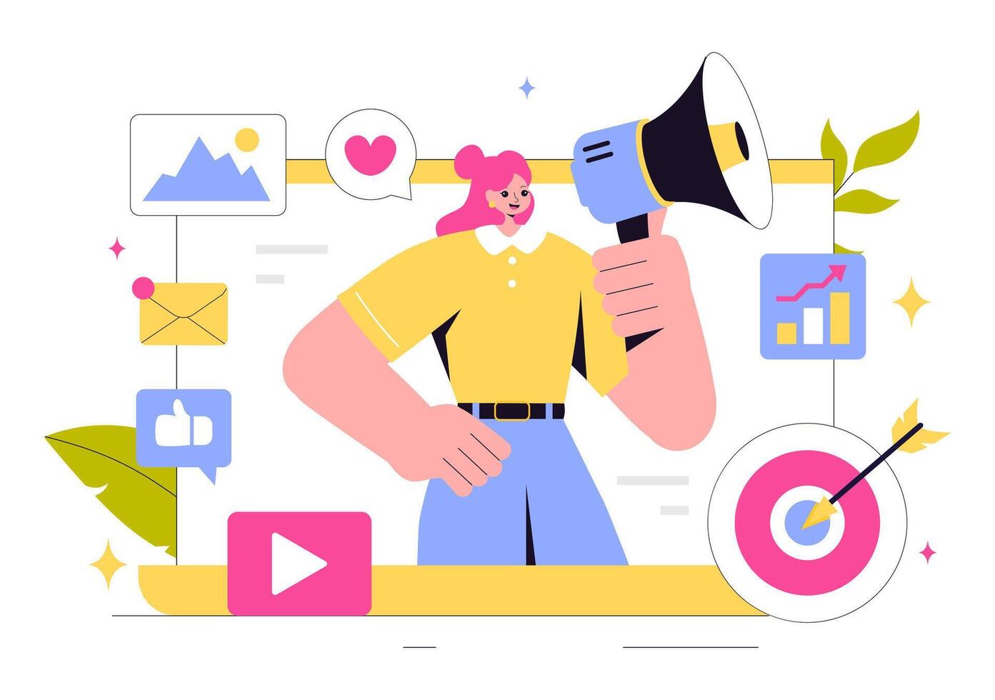 SEO, Content Marketing, and Digital Advertising Illustration in Flat Cartoon Background vector