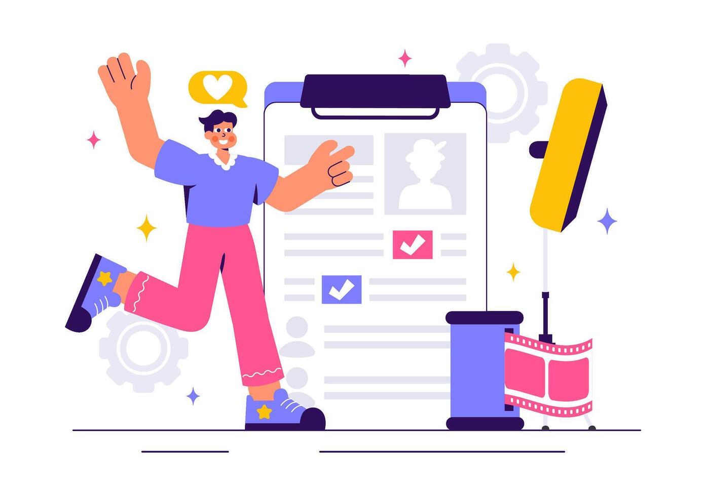 Modeling Industry Concept with Professional Photoshoot in a Flat Cartoon Design vector