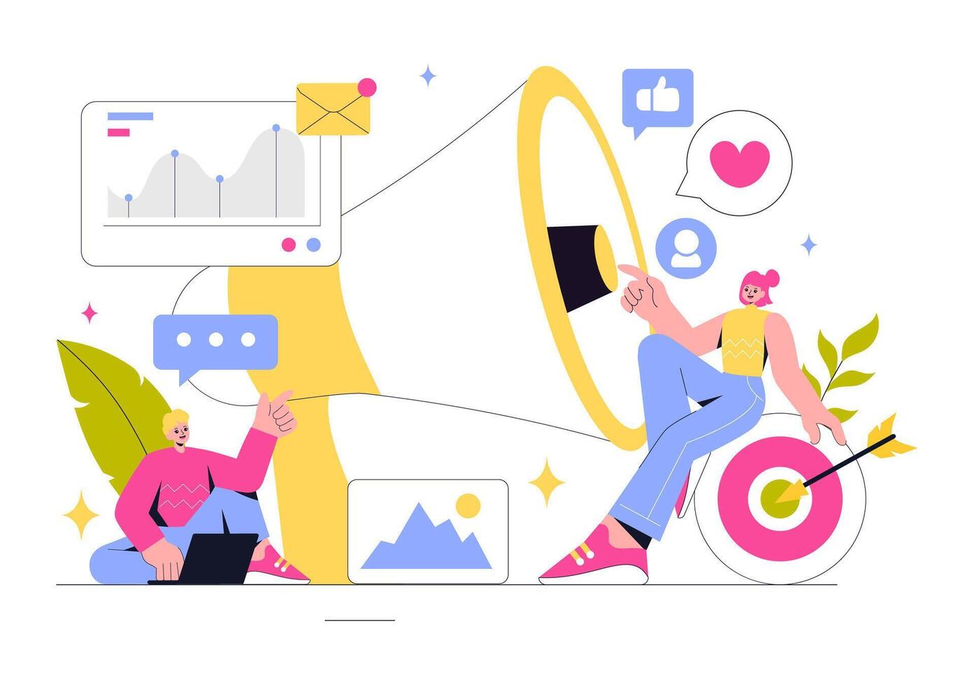 Internet Marketing and Social Media Advertising Strategy Illustration vector