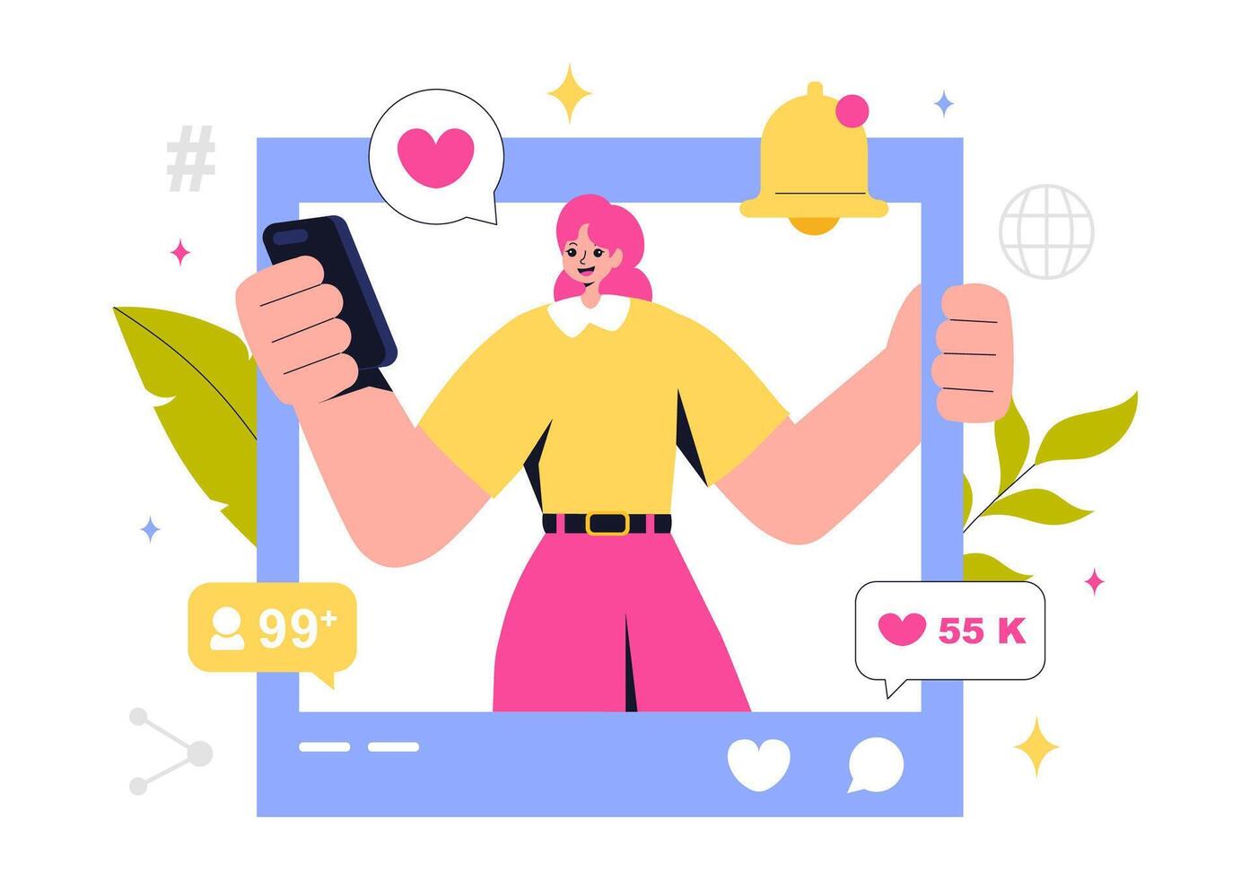 Social Media Copywriting and Digital Content Strategy Illustration in Flat Style vector