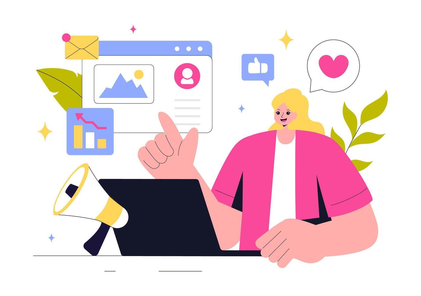 Flat Style Illustration of Online Business Promotion and Marketing Strategy vector