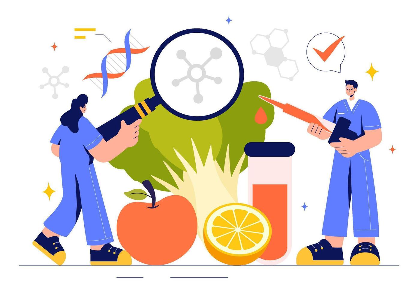 Food Safety and Chemical Analysis Illustration in a Scientific Laboratory vector
