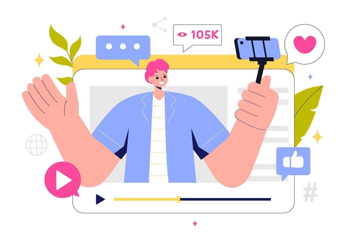 Flat Style Illustration of Social Media Content Creation and Digital Advertising Strategy vector