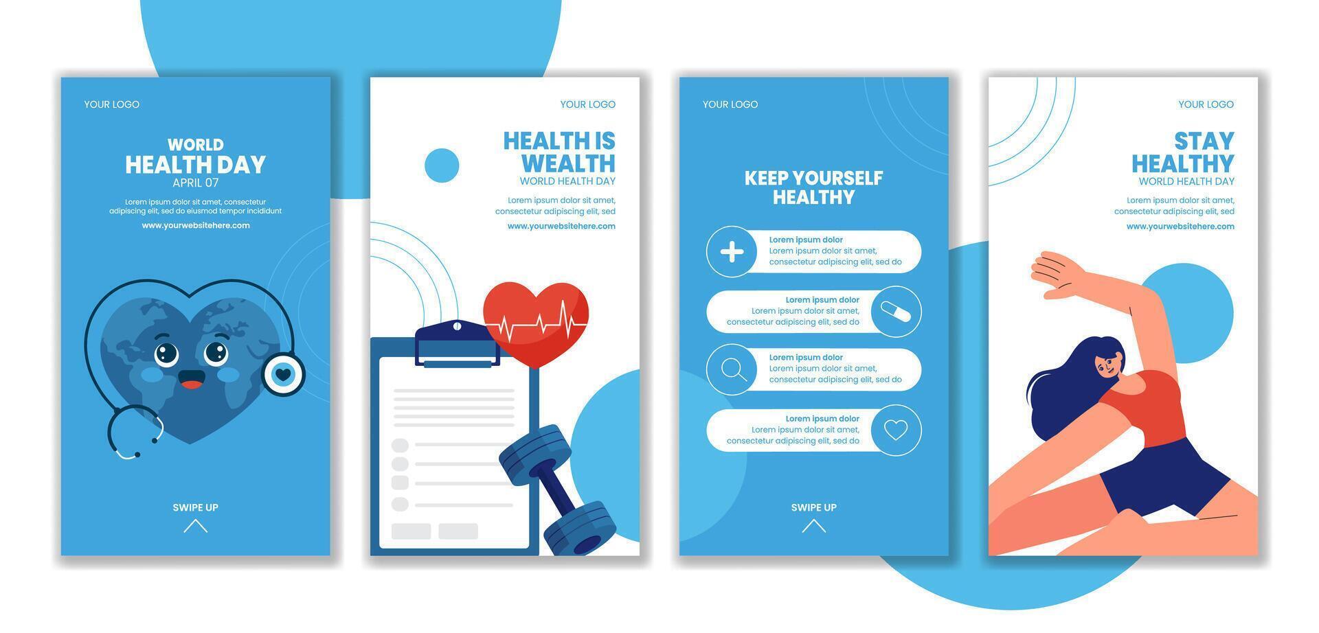 Hand-Drawn Social Media Stories Template for World Health Day vector