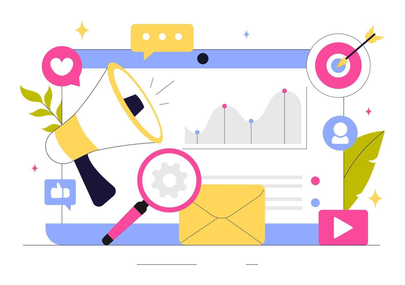Online Marketing Strategy Illustration with Business Analytics and Ad Targeting in Flat Style vector