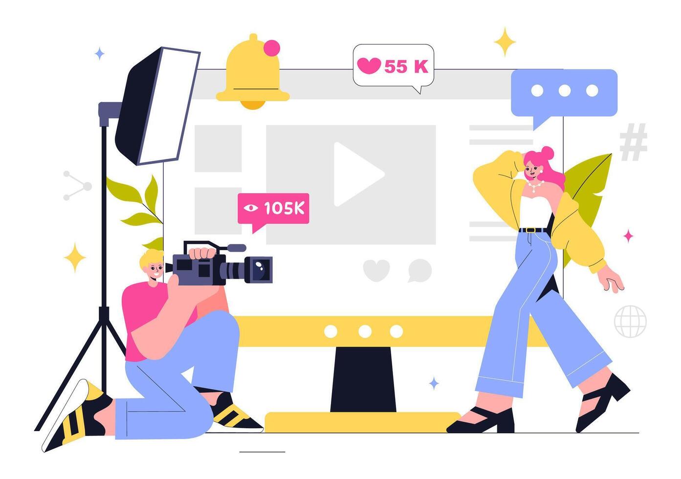 Flat Style Illustration of Content Creation for Online Marketing and Community Engagement vector