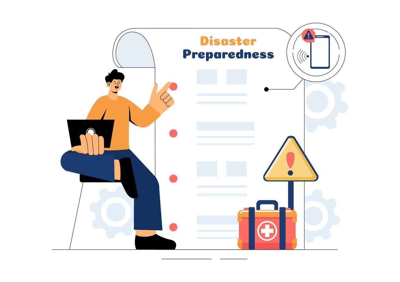 Emergency Preparedness Illustration with Community Safety Planning and Disaster Response in a Flat Cartoon Background vector