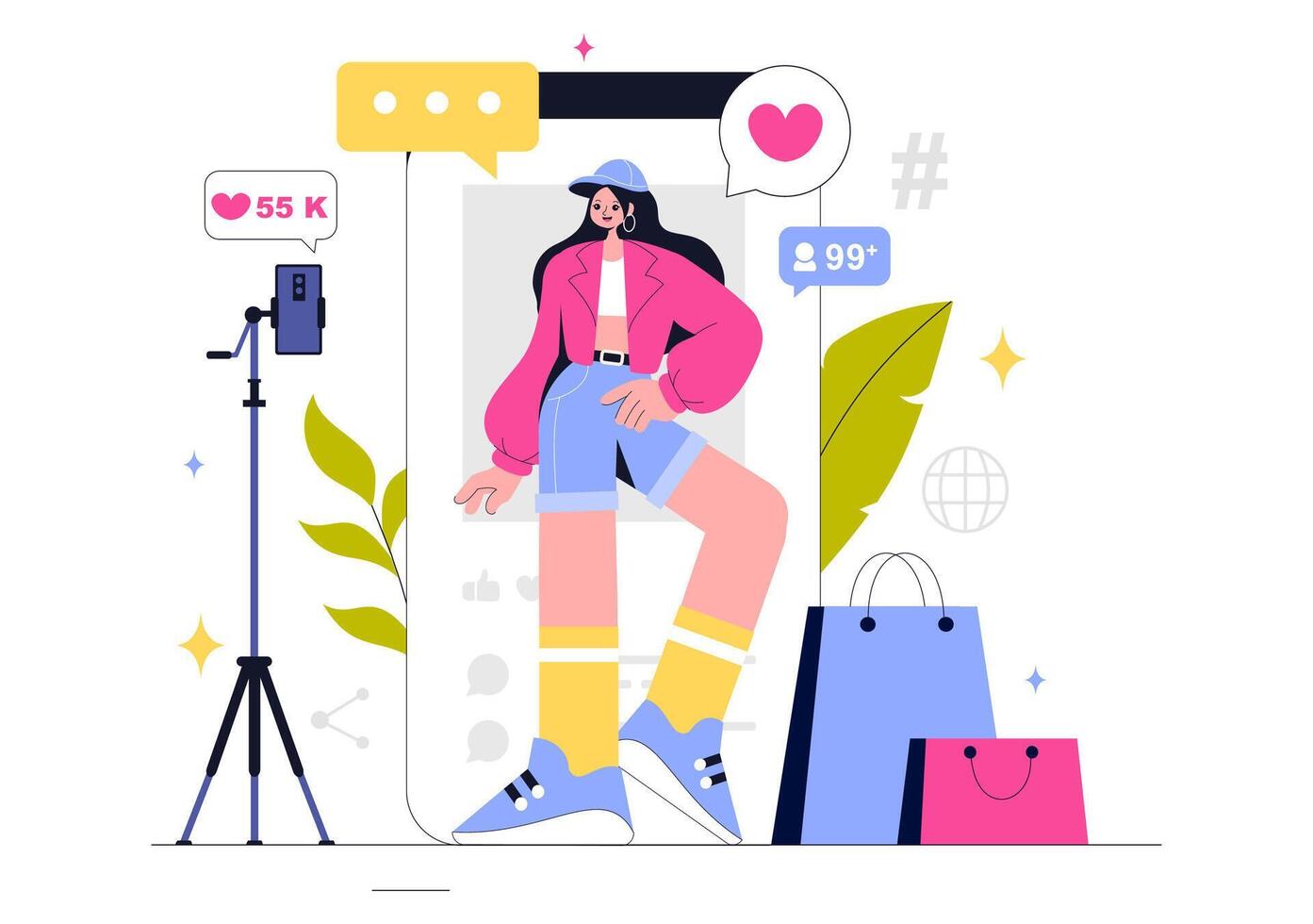 Digital Marketing Content Creation Illustration with Social Media Copywriting and Engagement vector