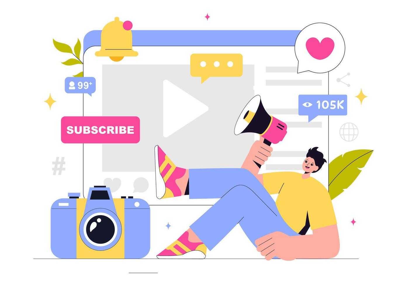 Illustration of Online Content Creation with Marketing Strategy and Social Engagement vector