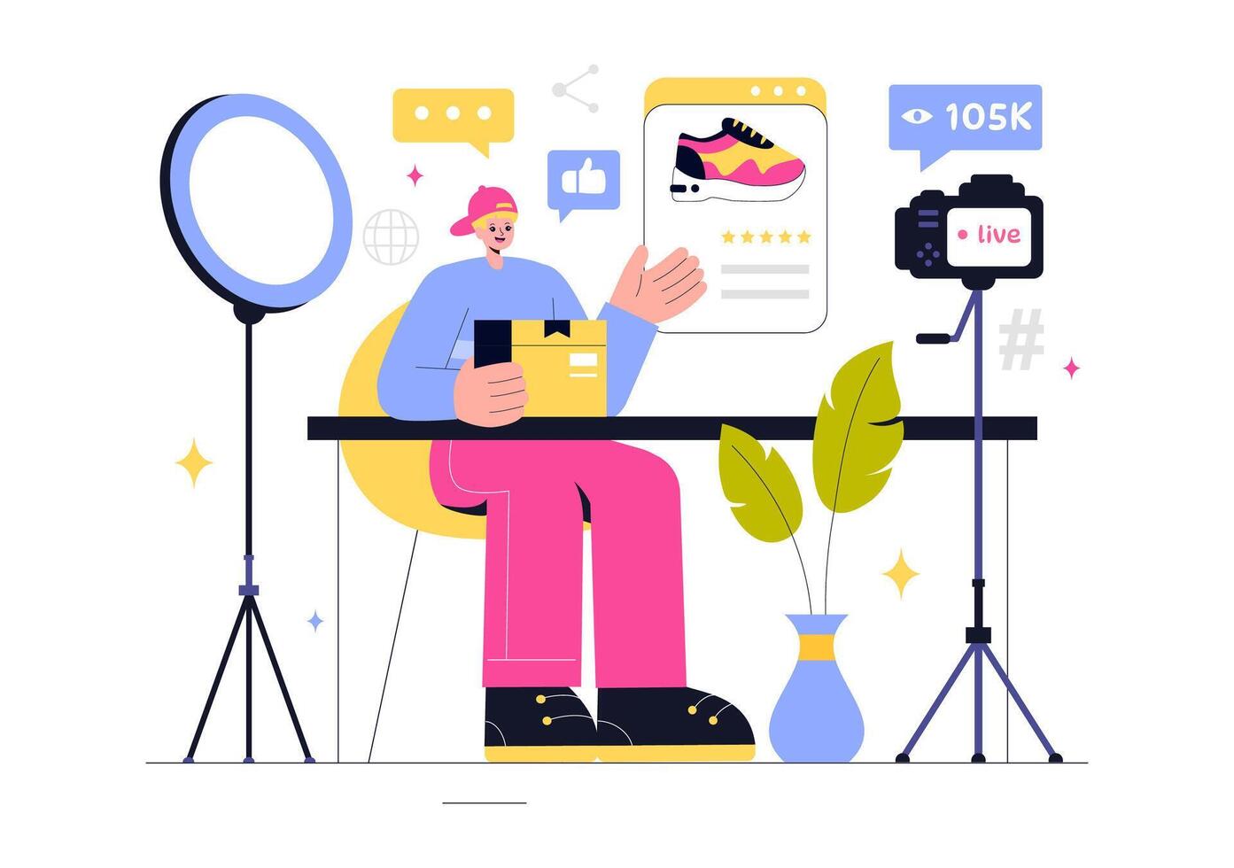 Digital Marketing and Social Media Content Writing Illustration in a Flat Cartoon Background vector