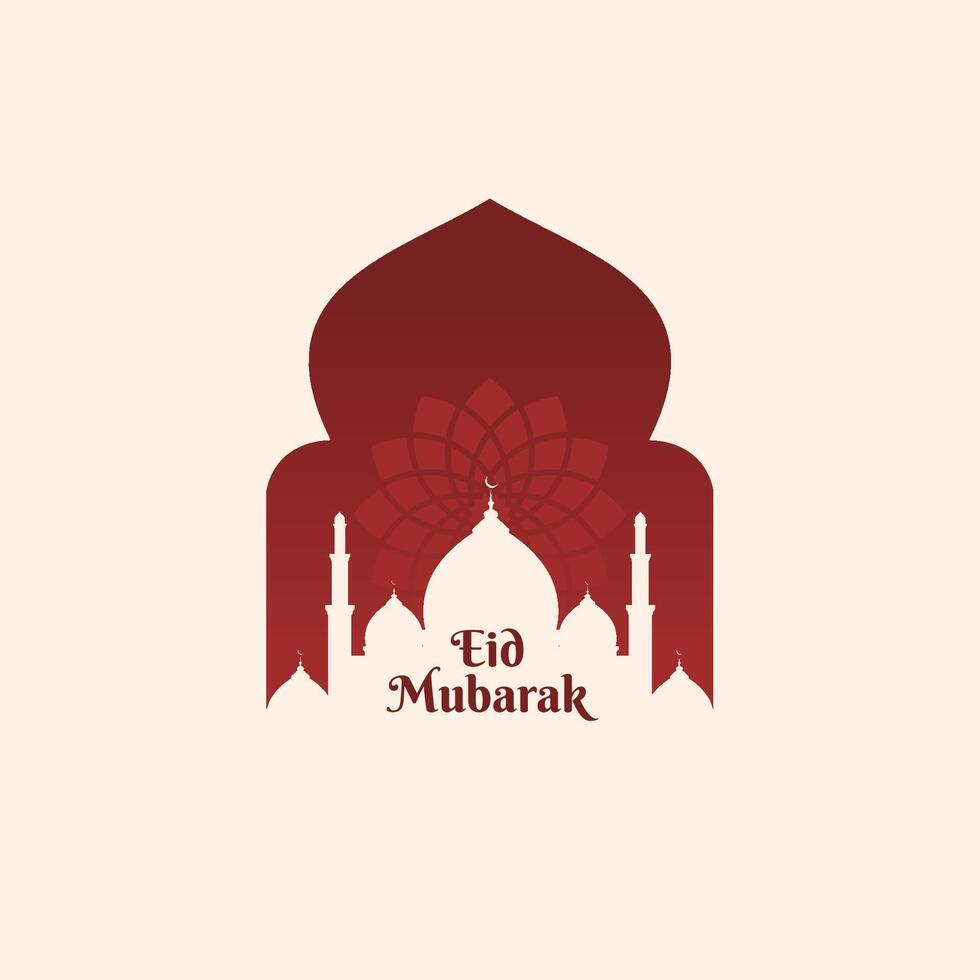 Eid mubarak concept with copy space, mosque, and door. suitable for islamic greeting banner vector
