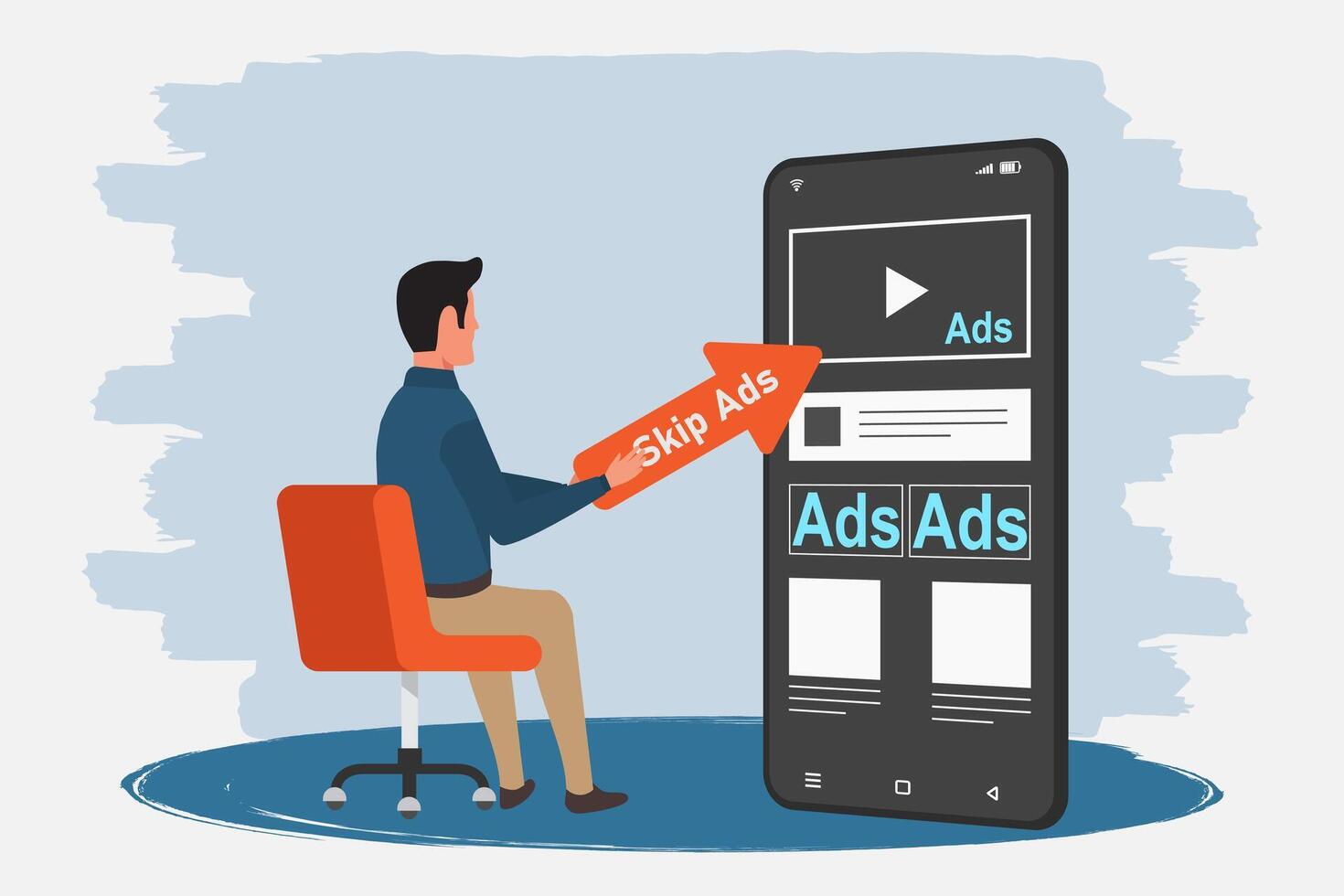 Man seeing an advertisement on social media on his smartphone. Digital marketing strategy concept vector