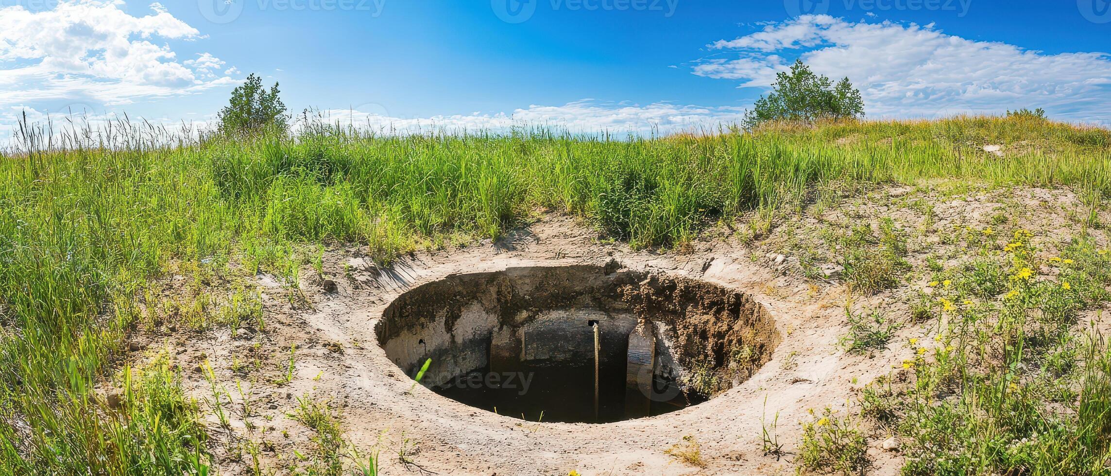 A hole in the ground with grass and dirt photo