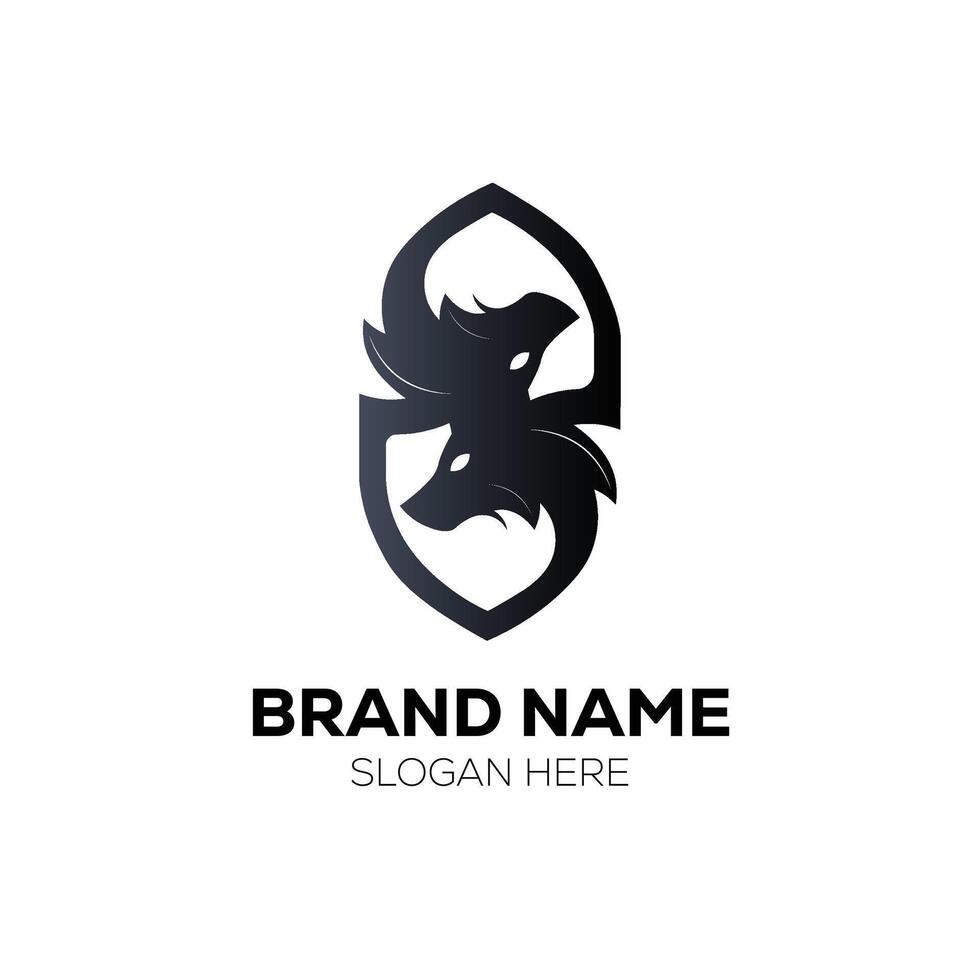 Black and white fox logo, minimalist design vector