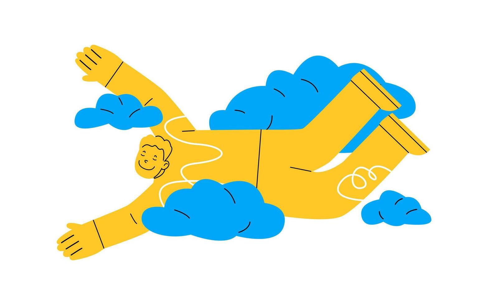 Dreaming, fantasizing, hovering in the clouds. Dreaminess man. Colorful illustration vector