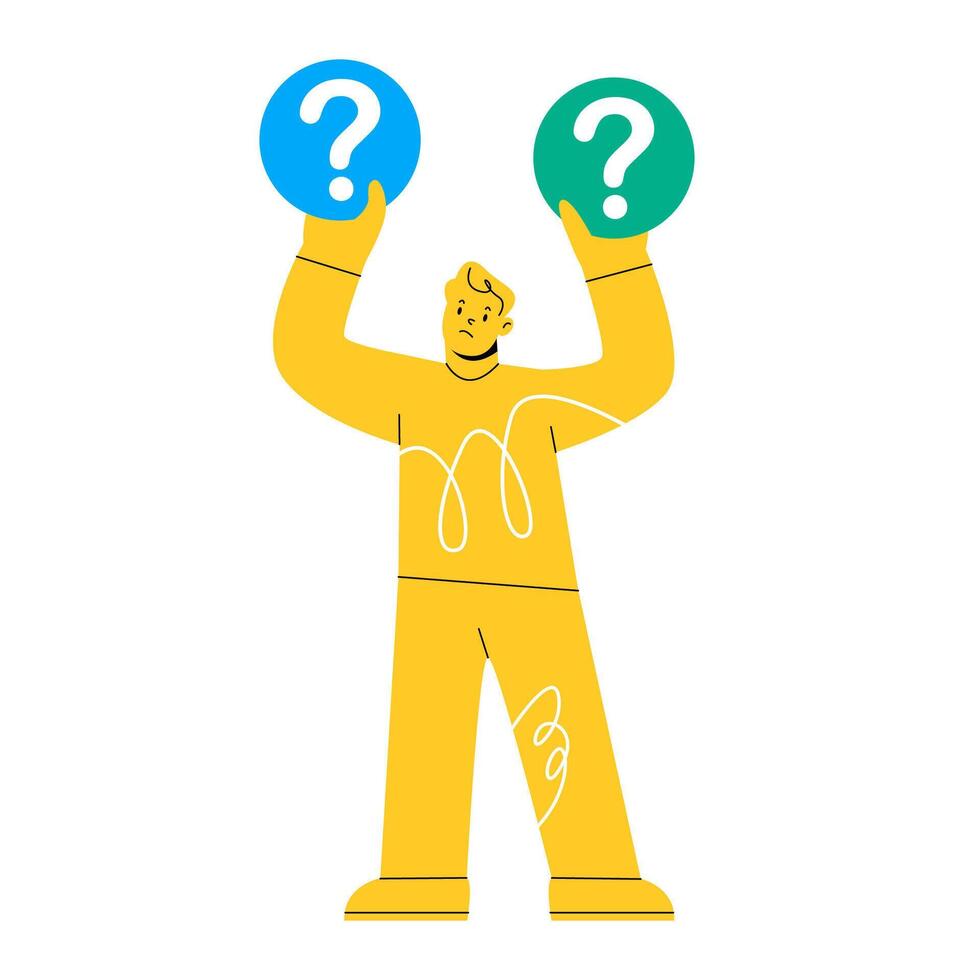 Puzzled man doubting, Make choice, decision concept. Colorful illustration vector