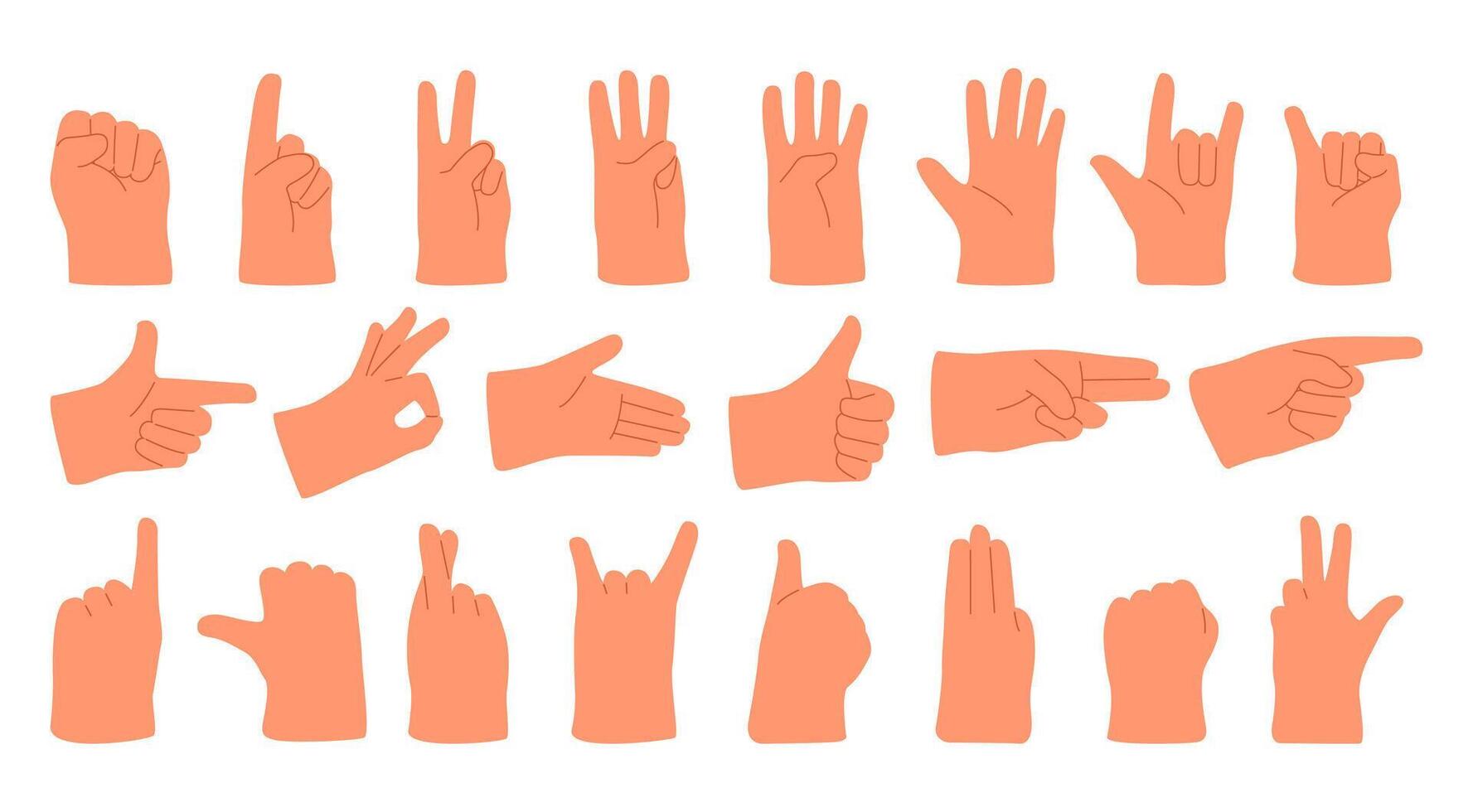 Hands in various gestures. Flat illustration isolated on white background. vector