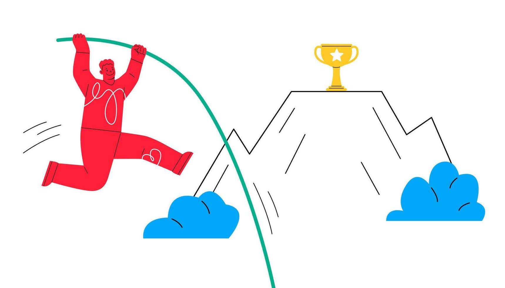 Man is jumping with pole vault to the target. Colorful illustration vector