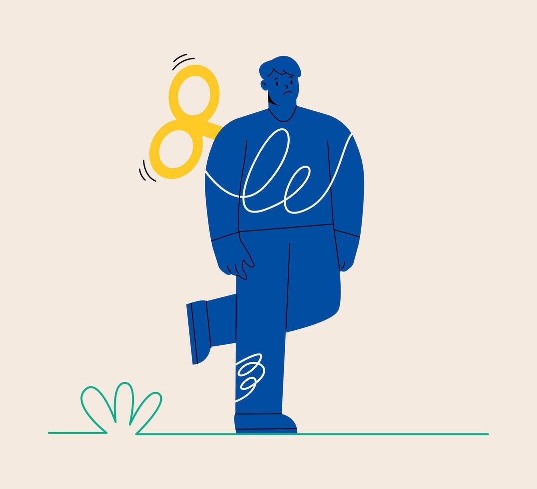 Hand turning winder on man person's back. Control concept. Colorful illustration vector