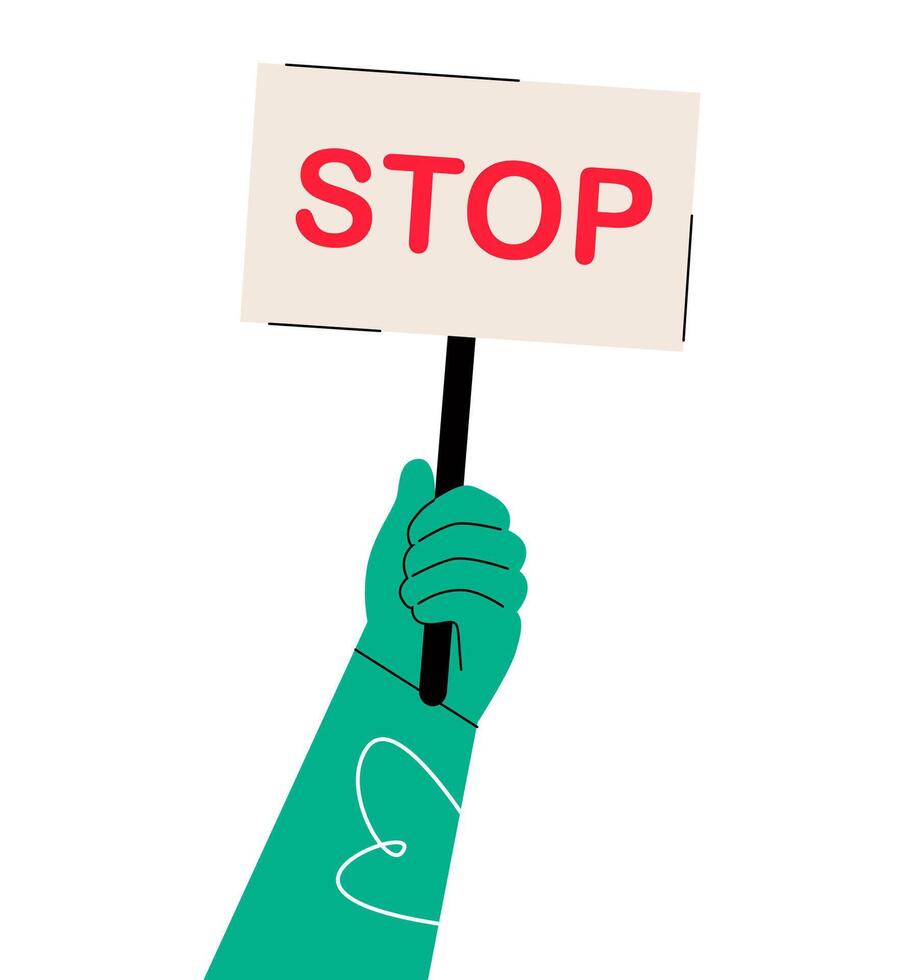 Human hand holds a stop sign. Colorful illustration vector