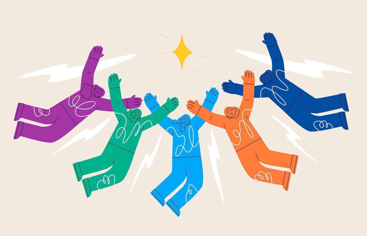 People reach for diamond. Colleagues strive for shared goal achievement. Colorful illustration vector